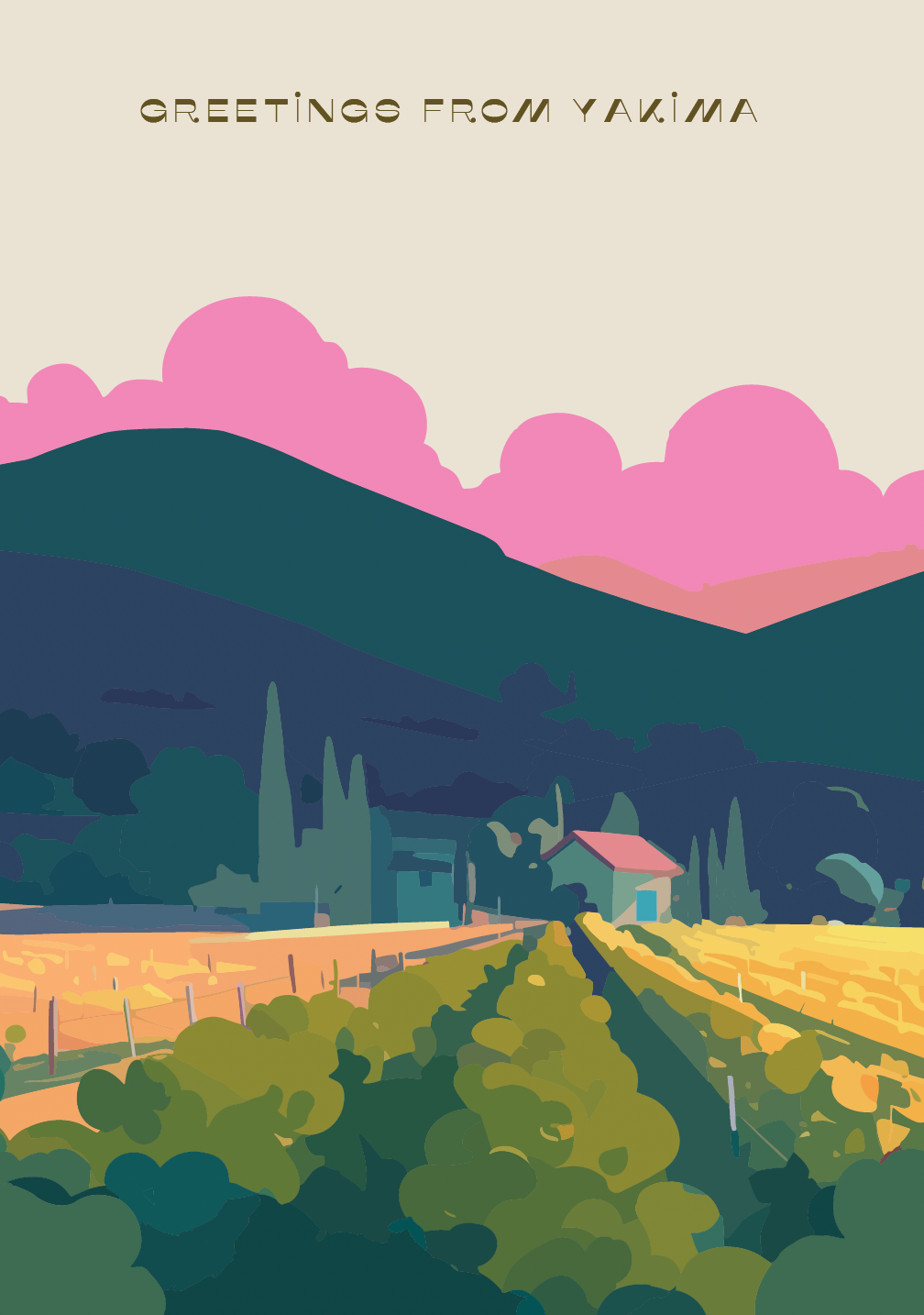 Greeting Card- Landscape Pink Clouds