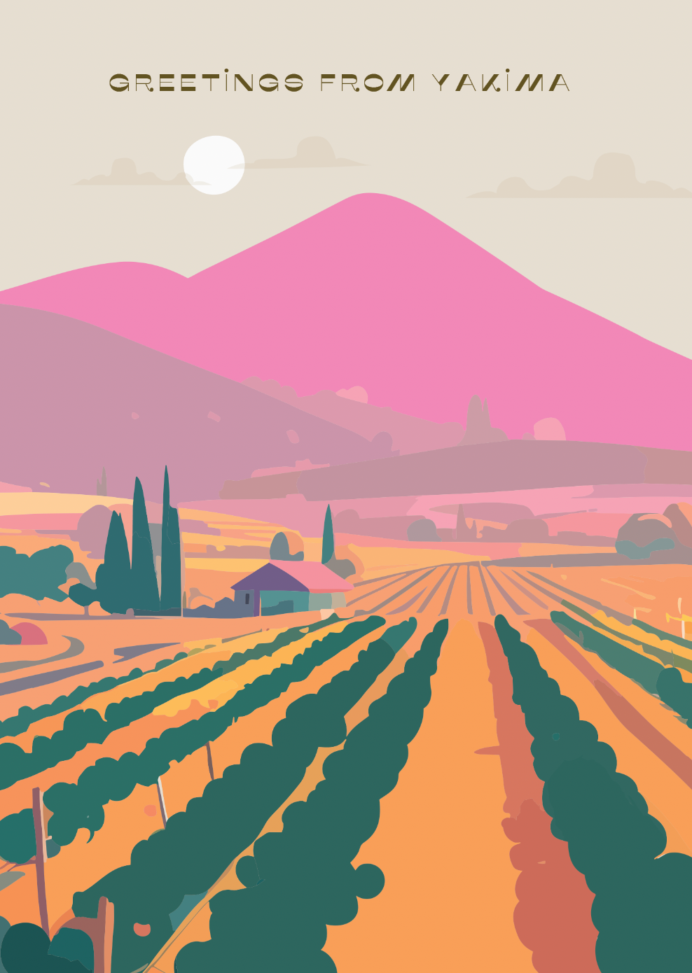 Greeting Card- Landscape with Pink Mountains
