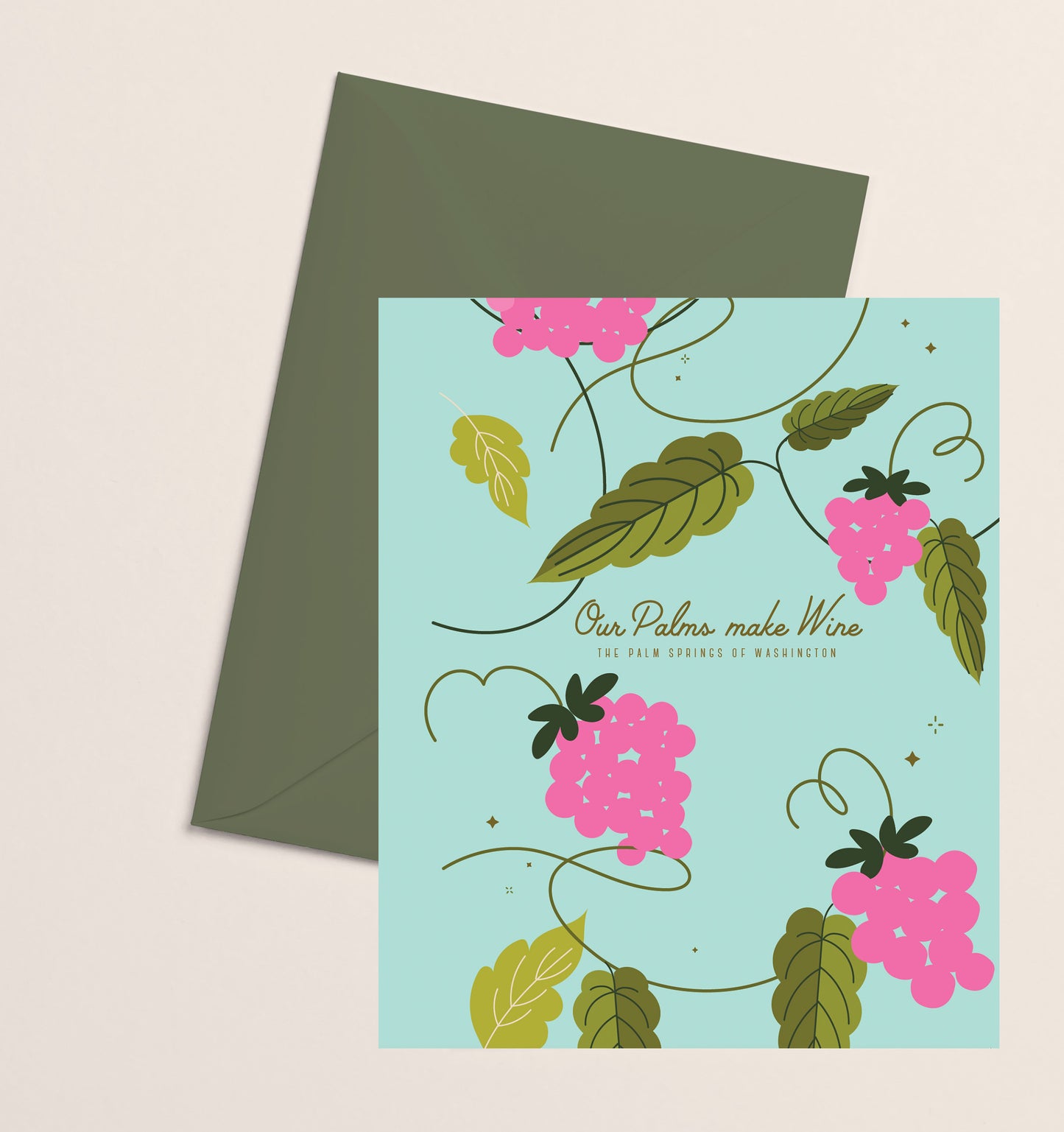 Greeting Card- Our Palms Make Wine Blue & Pink